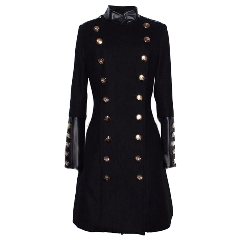 Womens British Style Slim Fit Wool Blend Trench Double Breasted Long Jacket Military Coat 